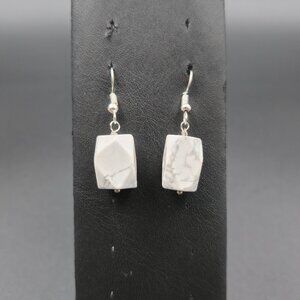 Silver Plated White Howlite Stone Dangle Earrings A6655
